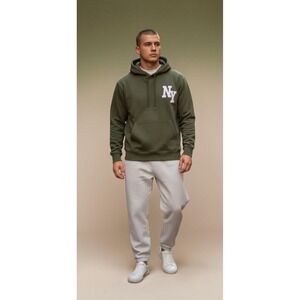 Mode of One Mens Long Sleeve Oversized NY Hoodie in Wild Ivy Size L